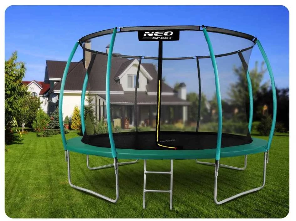 Lauko Trampolinas 435cm su Apsauginiu Tinklu, Metalinėmis Kopėčiomis, Didelis Trampolinas, Apvalus Trampolinas Vaikams, Sodo Trampolinas
