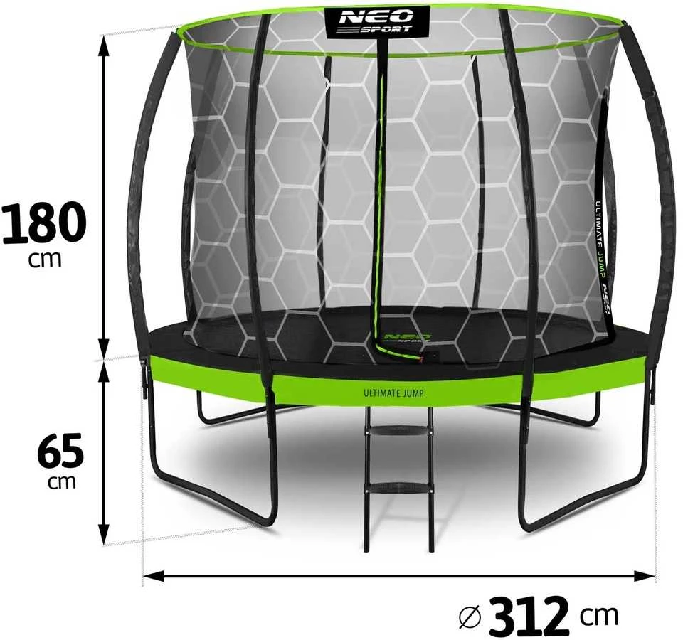 Lauko trampolinas su vidiniu apsauginiu tinklu, 312 cm apvalus trampolinas, trampolinas kieme, sodo trampolinas