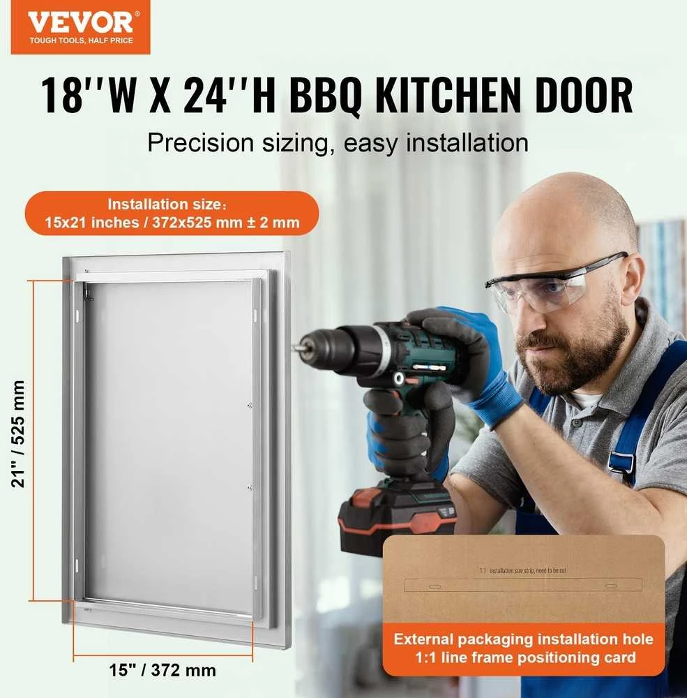 Lauko virtuvės BBQ durelės 457x610 mm, nerūdijančio plieno, vertikalios, su rankena, grilio, kepsninės