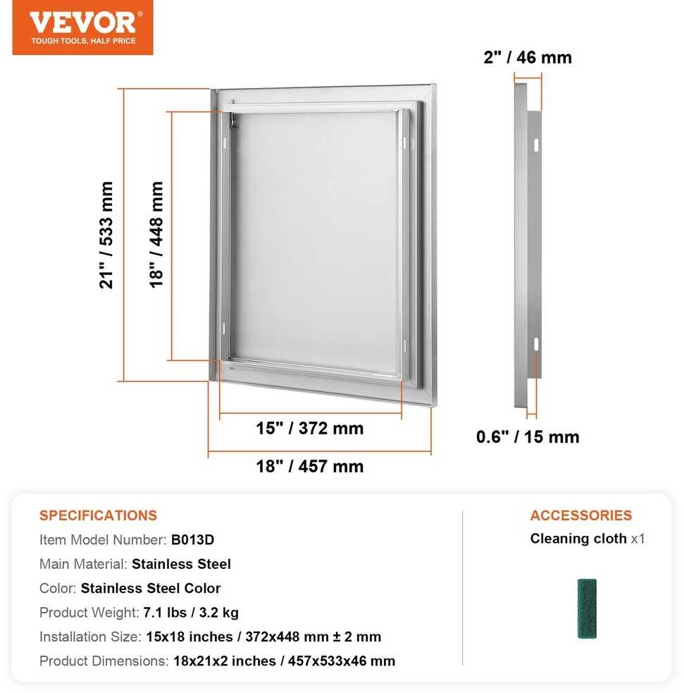 Lauko virtuvės durelės, Nerūdijančio plieno, Dvipusės, 45,7 cm x 53,3 cm