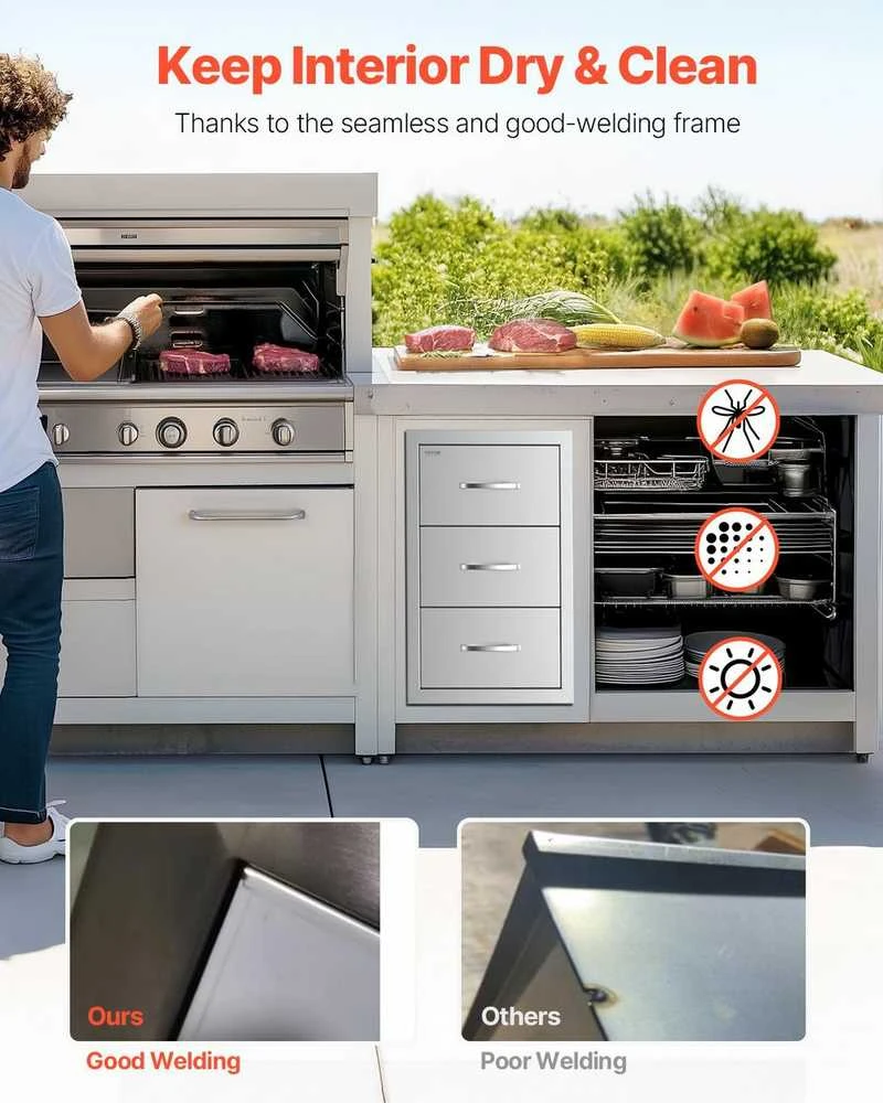 Lauko virtuvės stalčiai, nerūdijančio plieno BBQ sala, trigubo priėjimo saugykla, lauko grilio stoties priedai, atsparūs oro sąlygoms lauko stalčiai
