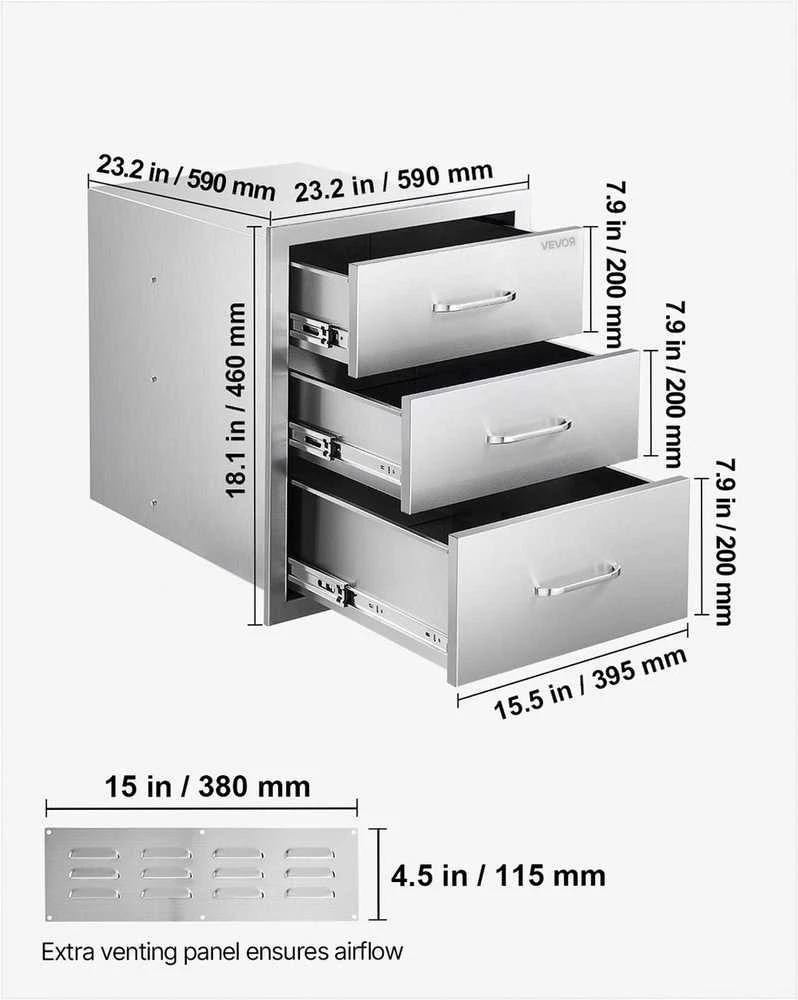 Lauko virtuvės stalčiai, trigubi nerūdijančio plieno kepsninės stalčiai su rankenomis, kepsninių salai ir terasai, didelis daiktų organizatorius, įmontuojama lauko maisto gaminimo įranga