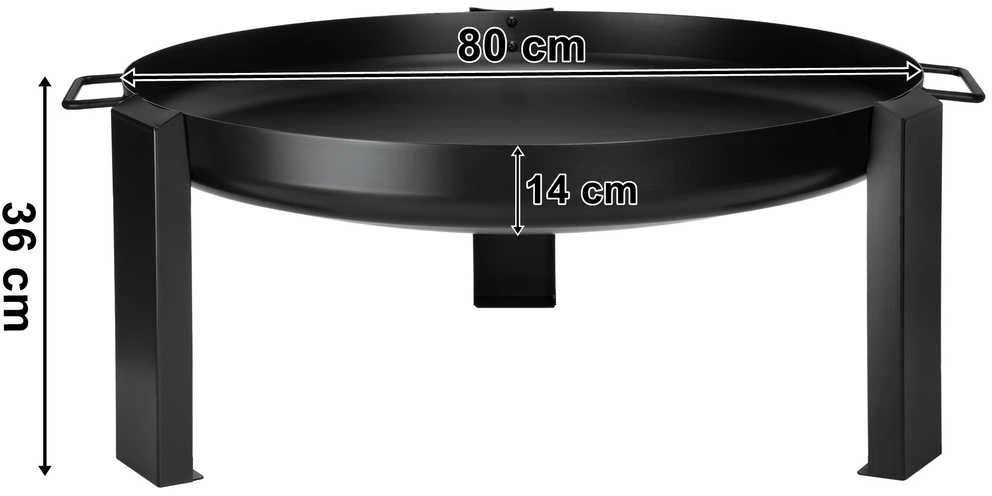 Lauko židinys, 80 cm, ketaus ir plieno, nešiojamas, juodas dubuo, ugniakuras, laužavietė