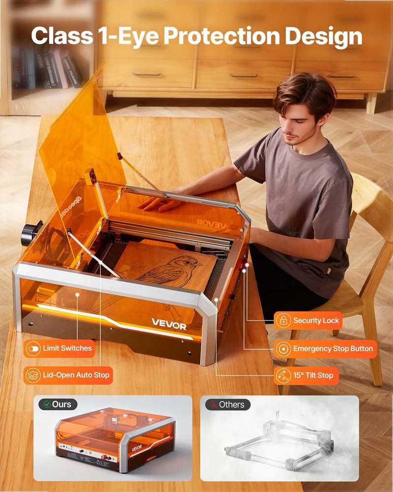 Lazerinis graviruoklis medžiui, odai, stiklui, popieriui ir metalui, 20W su korpuso kamera, 400 x 400 mm darbo plotas, 30000 mm/min greitis, lazerinio pjovimo ir graviravimo staklės