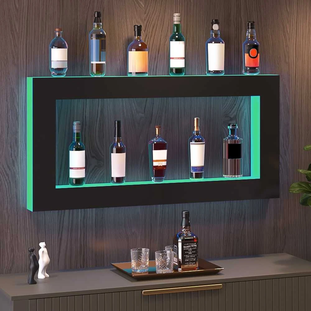 LED Apšviesta Baro Lentyna Gėrimams, RF ir Programėlės Valdymas, 1210 mm, RGB Šviečianti Lentyna Gėrimų Buteliams, Spalvota LED