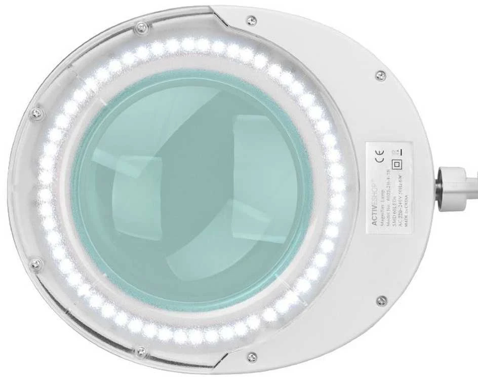 Activeshop Kosmetologinė lempa LED su lupa ir stovu ELEGANTE 60LED 5D 6W Baltas