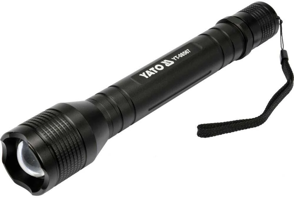 LED žibintuvėlis, 10 W galios, su priartinimu, 254x46 mm, aukštos sandarumo klasės IPX4, vandeniui atsparus žibintuvėlis