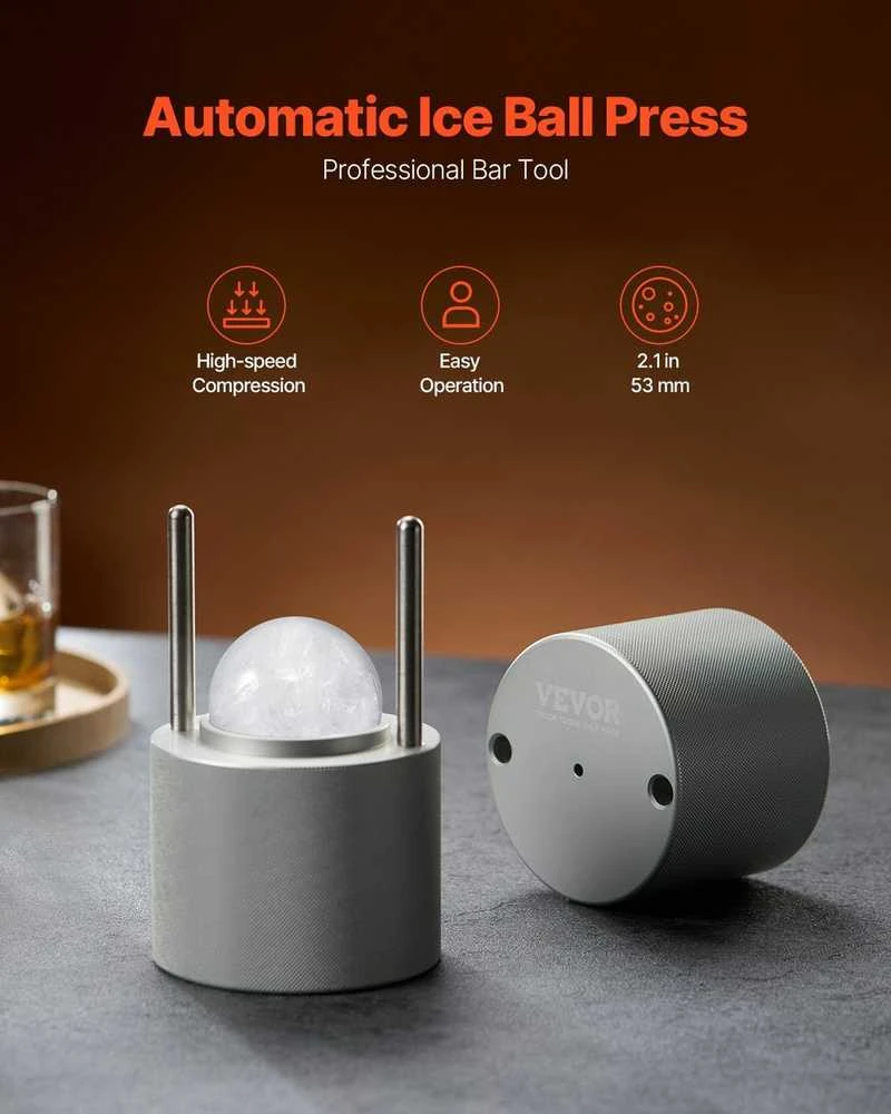 Ledo rutuliukų gaminimo aparatas, 53 mm aviacinio aliuminio ledo rutuliukų presas, kokteilių ledo presas, viskio ledo rutuliukų forma, didelis ledo rutuliukų presas gėrimams
