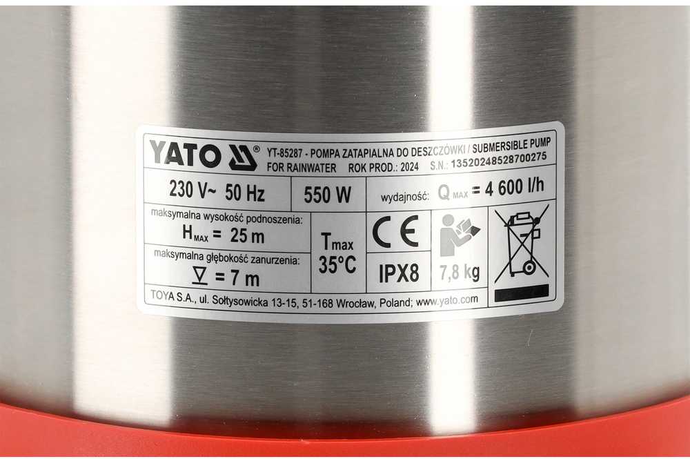 Toya Sa Poland Lietaus vandens siurblys | su plūde | MULTI INOX 550 | automatinis išjungimas (YT-85287)