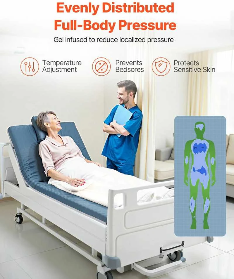 Ligoninės čiužinys slėgio perskirstymui, dvigubo sluoksnio putplasčio, vandeniui atsparus, ilgalaikės priežiūros, pragulų prevencijai