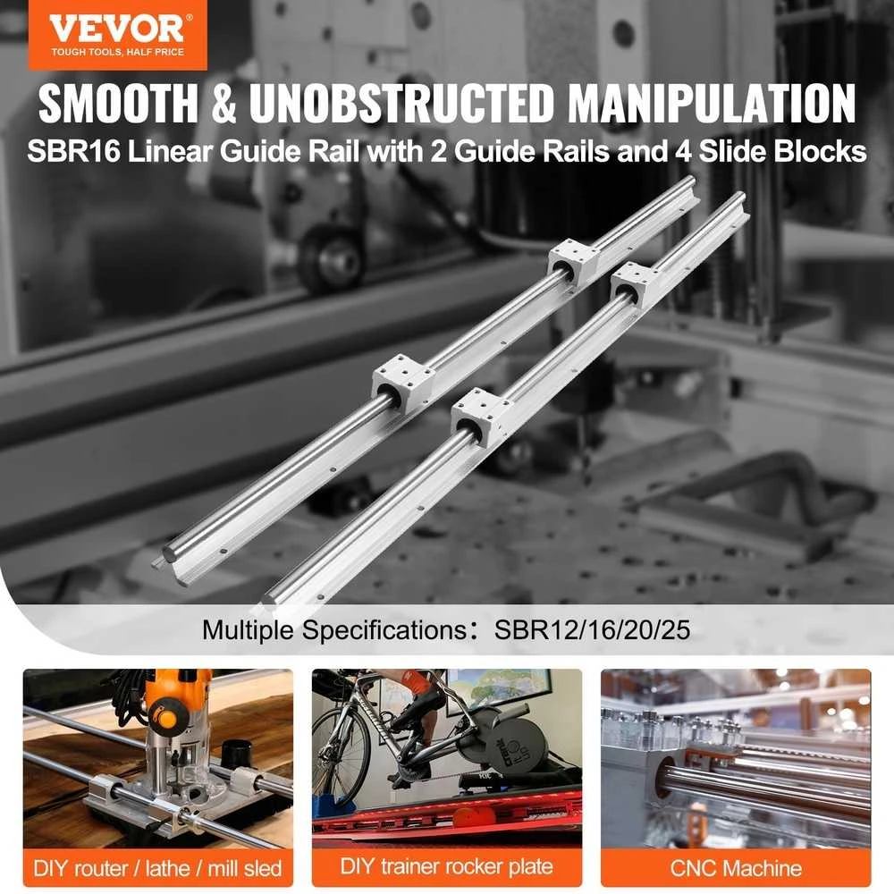 Linijinės kreipiančiosios SBR16 2000mm, 2vnt, 4vnt SBR16UU blokeliai, CNC frezavimo staklėms, linijiniai guoliai, kreipiančiųjų rinkinys