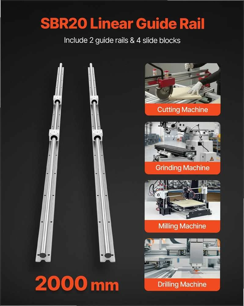 VEVOR Linearinis bėgelis SBR20 2000 mm, 4 guoliai