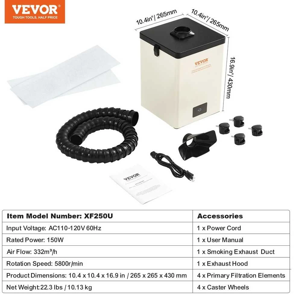 Litavimo dūmų ištraukėjas, 150W, 3 pakopų filtras, 332 m³/h, dūmų surinkėjas, litavimo garų valytuvas, dūmų nutraukėjas