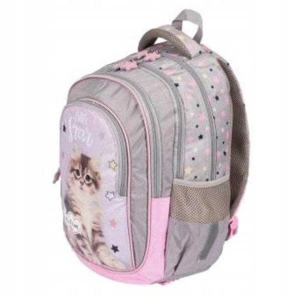 Little Star Mokyklinė kuprinė su kačiukais, 40 cm, pilka/rožinė