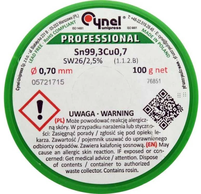 Lituoklio alavas su fluxu 0.7mm, bešvinis, 100g ritė litavimui