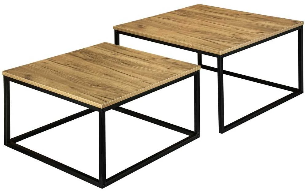 Lizdiniai kavos staliukai 2in1, industrinio stiliaus, juodi, komplektas 2vnt., lofto stiliaus, šoniniai staliukai, prie sofos