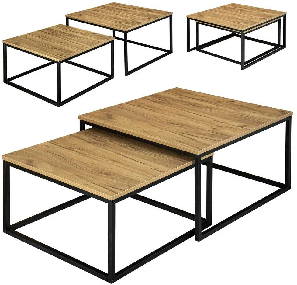 Lizdiniai kavos staliukai 2in1, industrinio stiliaus, juodi, komplektas 2vnt., lofto stiliaus, šoniniai staliukai, prie sofos