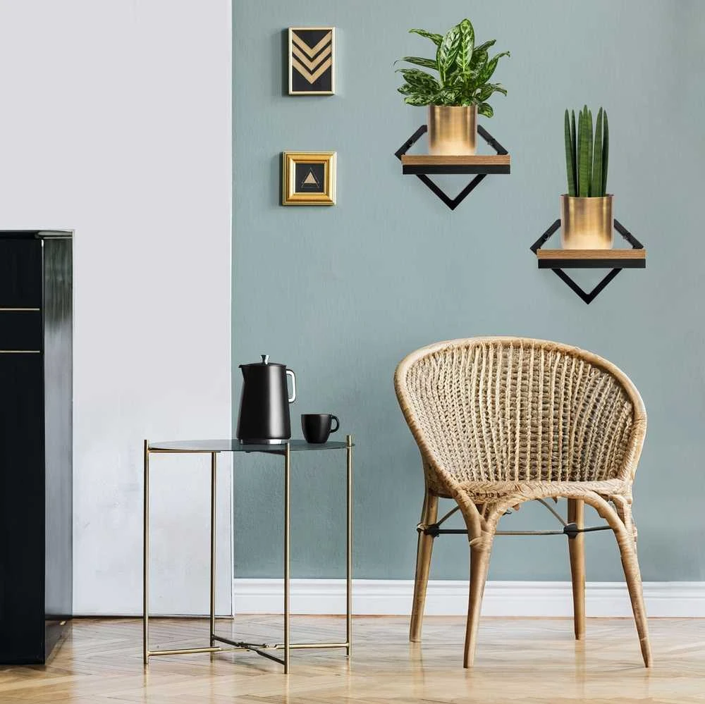 Loft stiliaus sieninis metalinis juodas gėlių vazonas, ąžuolo lentyna, pakabinamas vazonėlis, augalų laikiklis