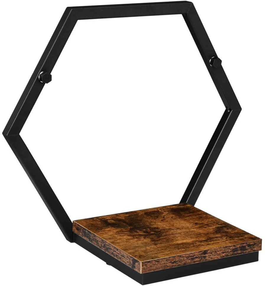 Loft stiliaus sieninis šešiakampis gėlių vazonas, juodo metalo, sendinto ąžuolo, pakabinamas, metalinis vazonas, augalams
