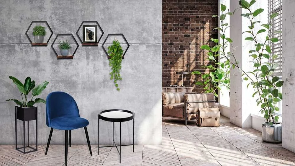 Loft stiliaus sieninis šešiakampis gėlių vazonas, juodo metalo, sendinto ąžuolo, pakabinamas, metalinis vazonas, augalams