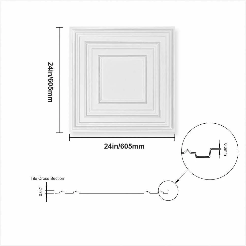 Lubų plytelės sienoms ir luboms, PVC lengvas montavimas, baltas taškuotas raštas, dekoratyvinės akustinės plytelės, 12 vienetų pakuotė 61 cm x 61 cm, interjero apdaila