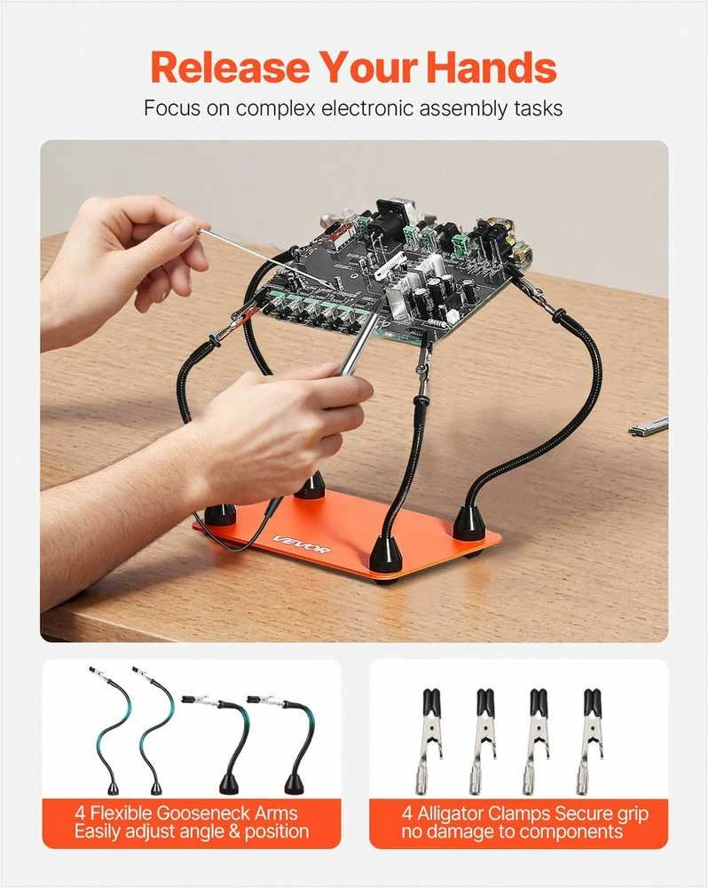 Magnetinė litavimo pagalbinė stotelė elektronikos remontui ir amatams, 4 lanksčios svirtys ir sunkus pagrindas, litavimo trečioji ranka PCB laikiklių rinkinys, litavimo stovas