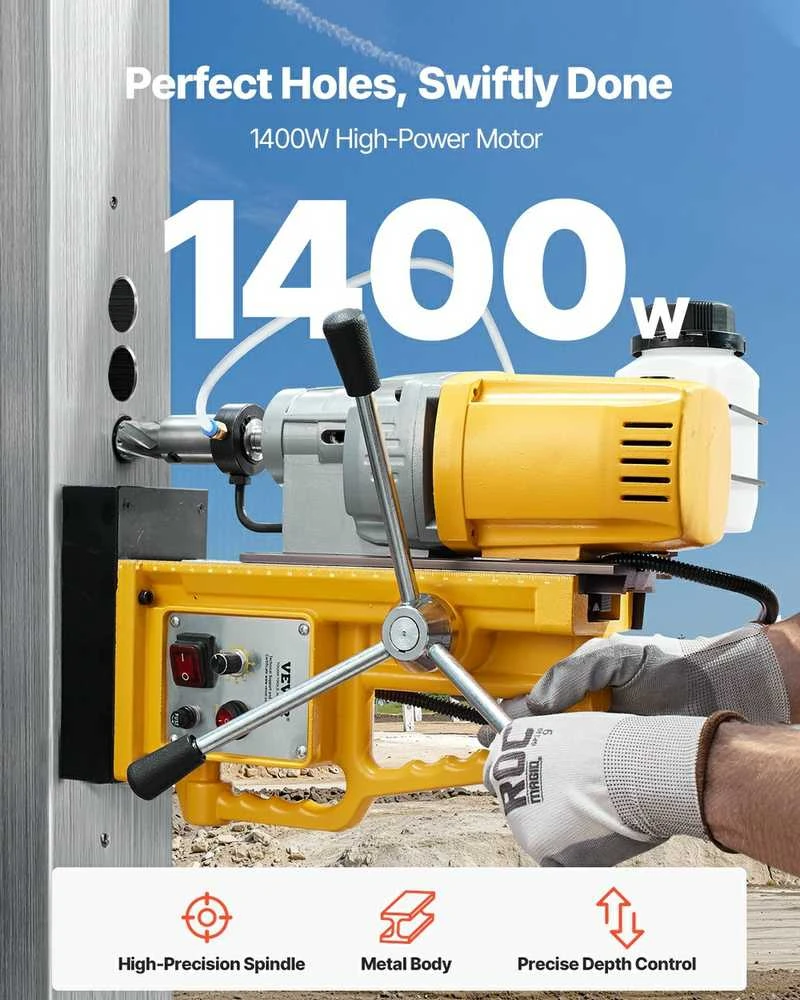 Magnetinis gręžimo staklės 1400W metalo apdirbimui, 50 mm gręžimo skersmuo, kintamas greitis 0-750 RPM, magnetinė gręžimo mašina, mag gręžimo staklės su sraigtinio grąžto griebtuvu