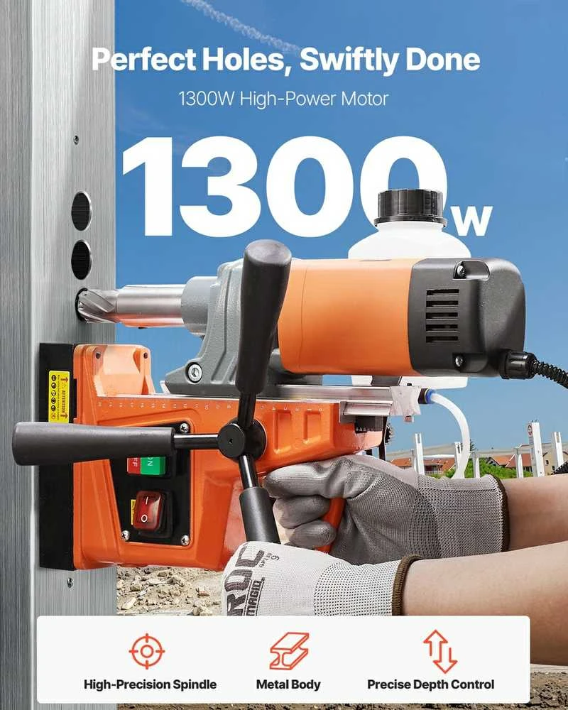 Magnetinis gręžtuvas, 1300W galingas magnetinis gręžtuvas, nešiojamas šerdies gręžtuvas plienui, geležies gręžimo mašina, 40mm karūninis grąžtas, 16mm spiralinis grąžtas