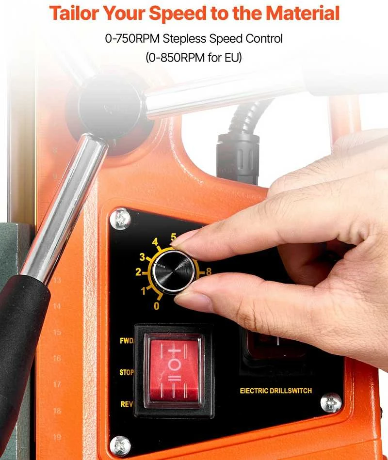 Magnetinis gręžtuvas 1400 W, 0-850 aps./min., 6 grąžtai, metalui, statyboms, gręžimo staklės, magnetinė gręžimo mašina