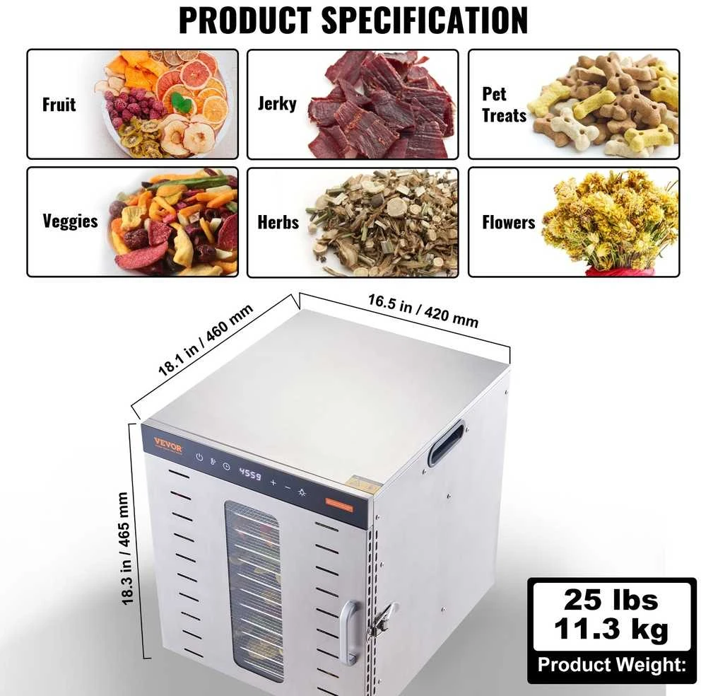 VEVOR 10 padėklų maisto džiovintuvas 1000W