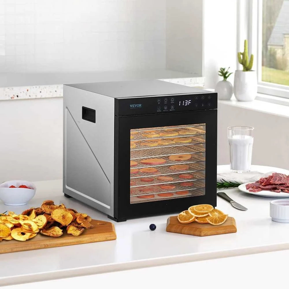 Maisto džiovintuvas, 10 padėklų, nerūdijantis plienas, 1000 W galia, mėsos ir vaisių džiovinimo aparatas