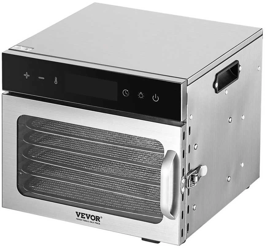 Maisto džiovintuvas, nerūdijantis plienas, 6 padėklai, 400W, mėsos ir vaisių džiovinimo aparatas