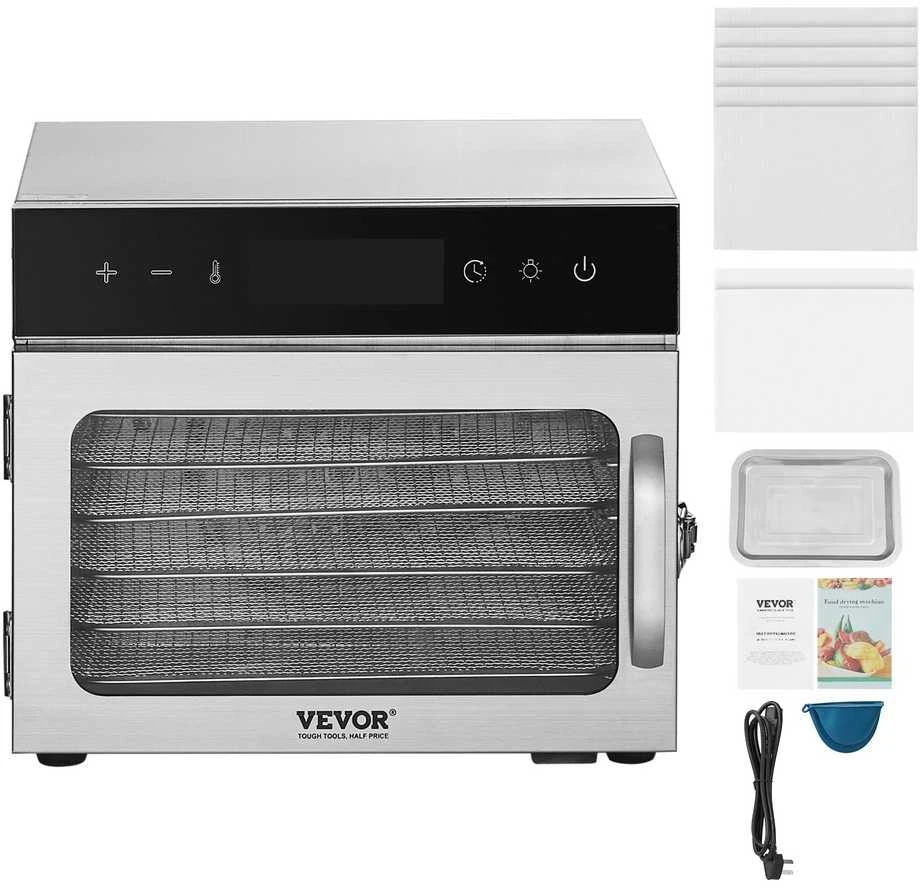Maisto džiovintuvas, nerūdijantis plienas, 6 padėklai, 400W, mėsos ir vaisių džiovinimo aparatas