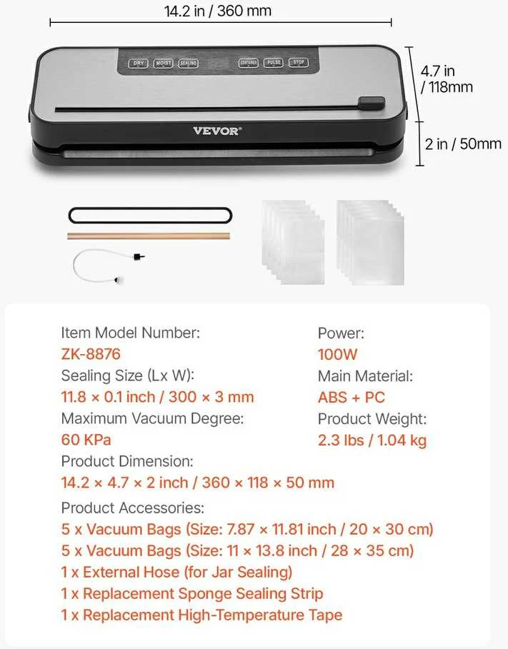 Maisto vakuuminis sandariklis 5 viename, kompaktiškas automatinis maisto taupytuvas, 100 W virtuvės vakuuminis sandariklis