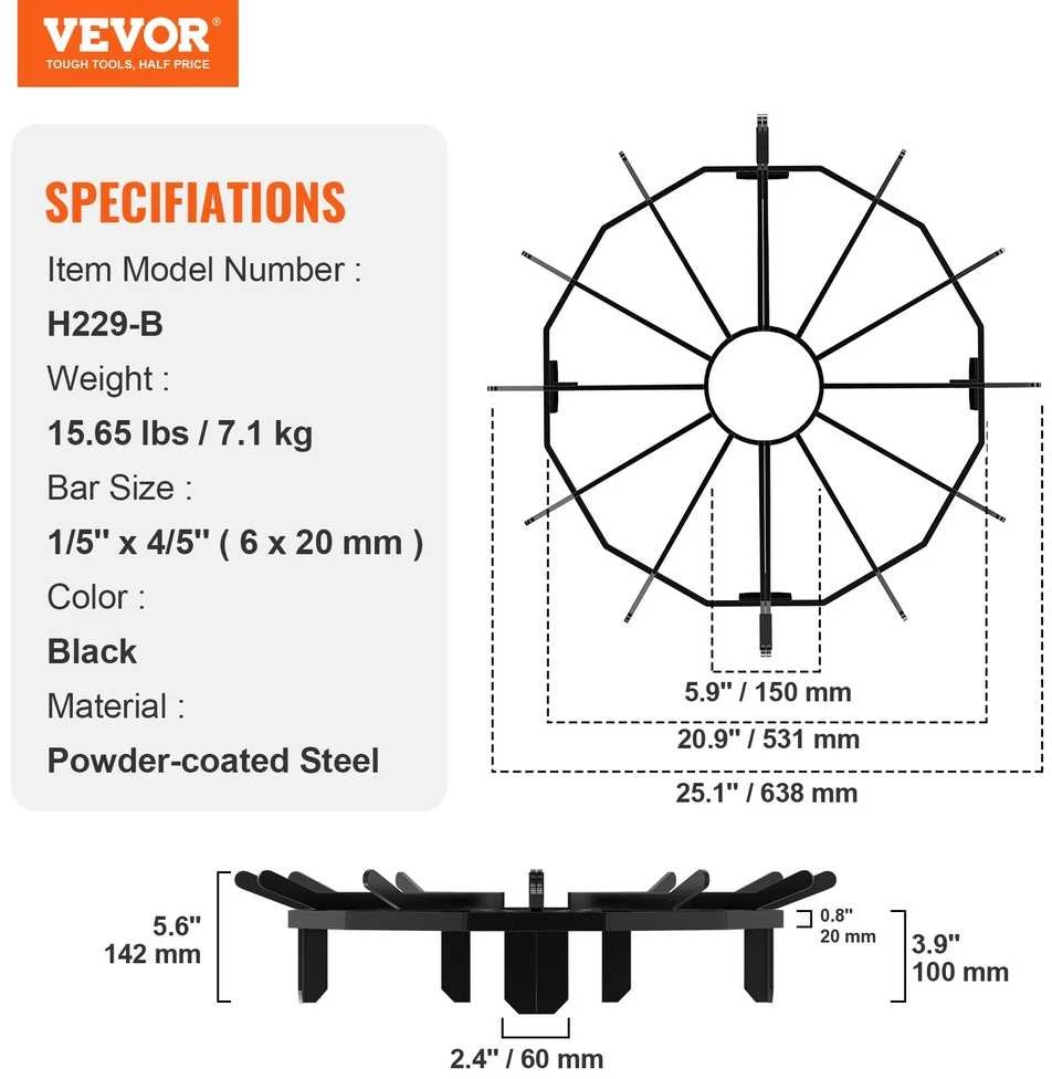 VEVOR Rąstų grotelės 68 cm ketaus plieno
