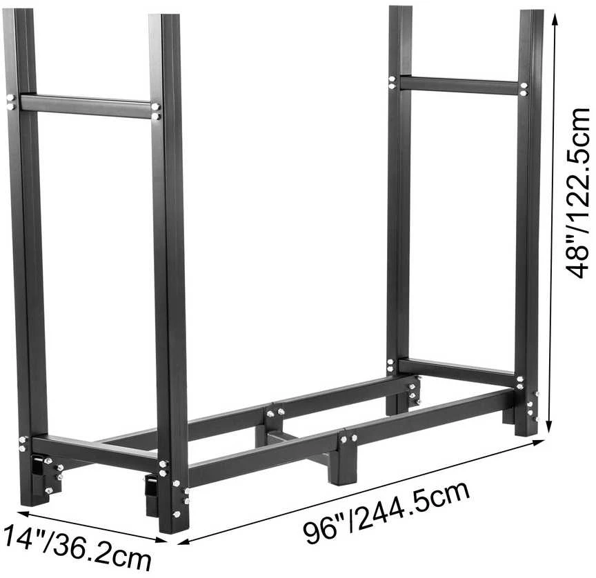 Malkų stelažas, juodas plieno malkų laikiklis su dangteliu, 244.5 cm