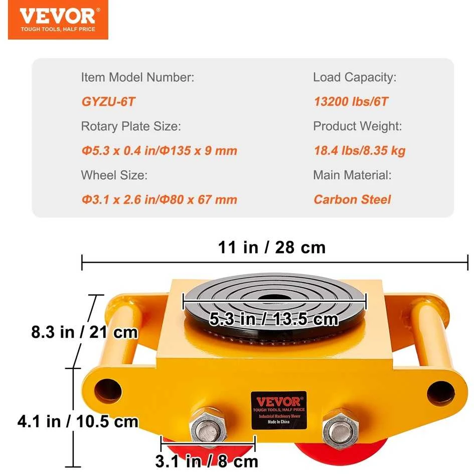 Mašinų pervežimo platforma 6000 kg, pramoninis vežimėlis, ratukai, riedučiai sandėliui, 360°
