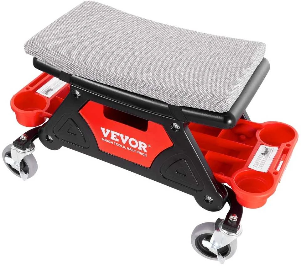 Mechaniko riedėjimo sėdynė su įrankių padėklais, tvirta garažo kėdė, riedanti sėdynė garažui, mechaniko kėdė su ratukais, riedanti įrankių sėdynė