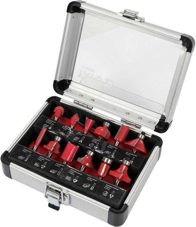 Medienos frezavimo frezų rinkinys, 6 mm kotas, 12 vienetų, medienos apdirbimo frezos, frezų rinkinys