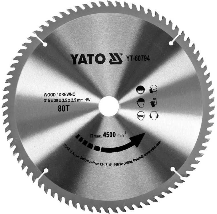 Yato Medienos pjūklo diskas 315x80Tx30, skirtas medienai, medienos plokštėms, plastikams, su volframo karbido antgaliais