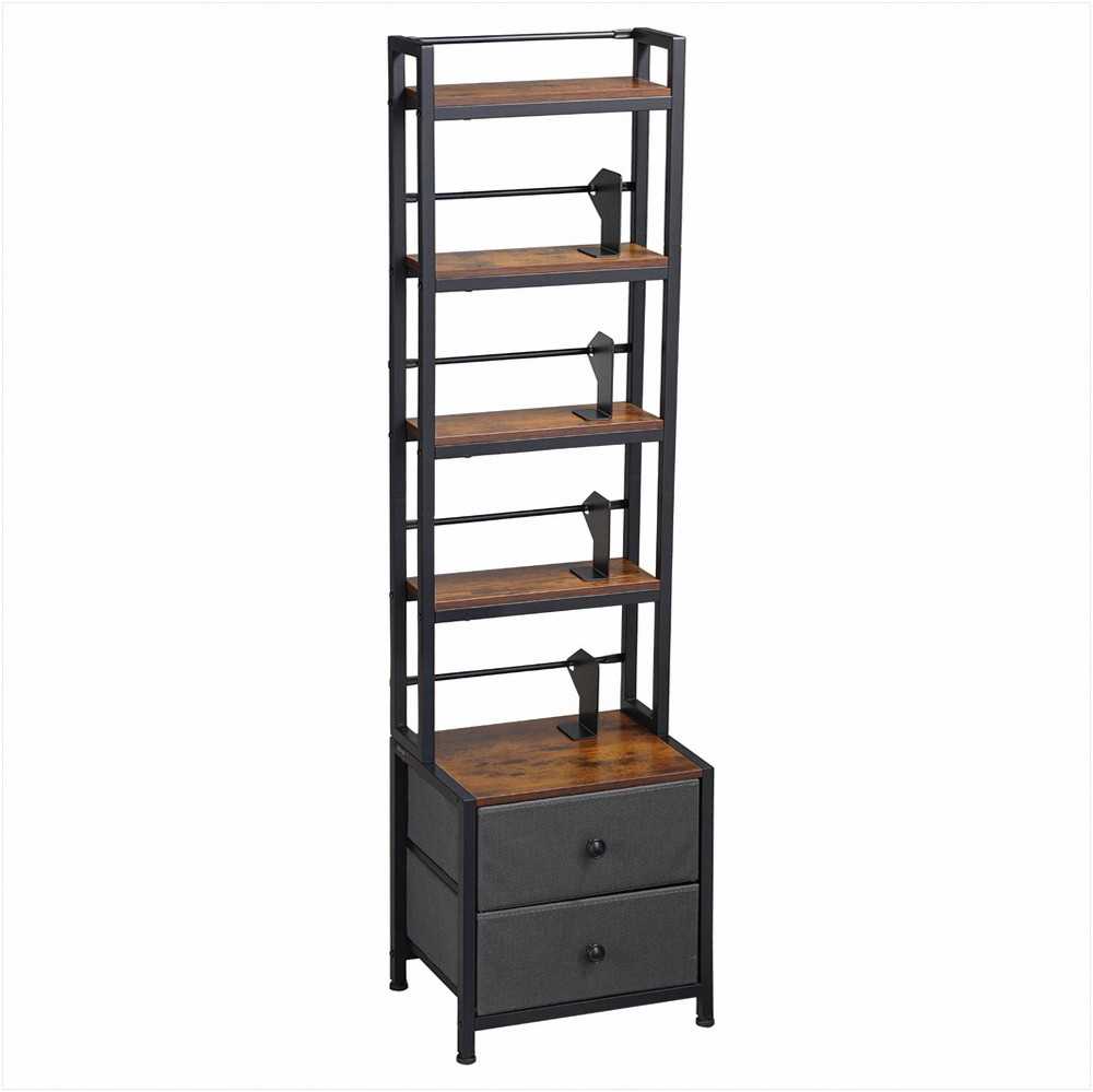 Medijos laikymo spintelė, 4 lentynų DVD lentynų organizatorius su stalčiais, 40 x 30 x 143.5 cm, multimedijos saugykla CD, DVD diskams, knygoms ir žaidimams, CD spintelė svetainei ir namų biurui, medinė lentyna