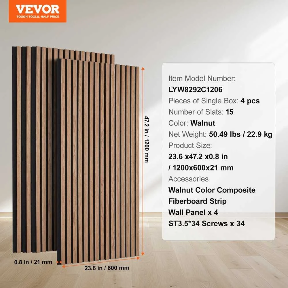 Medinės akustinės panelės 1200x600 mm sienų dekoravimui, riešuto spalvos garso slopinimo panelės, modernios garso izoliacijos panelės