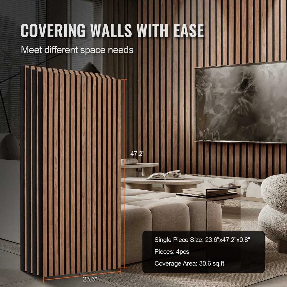 Medinės akustinės panelės 1200x600 mm sienų dekoravimui, riešuto spalvos garso slopinimo panelės, modernios garso izoliacijos panelės