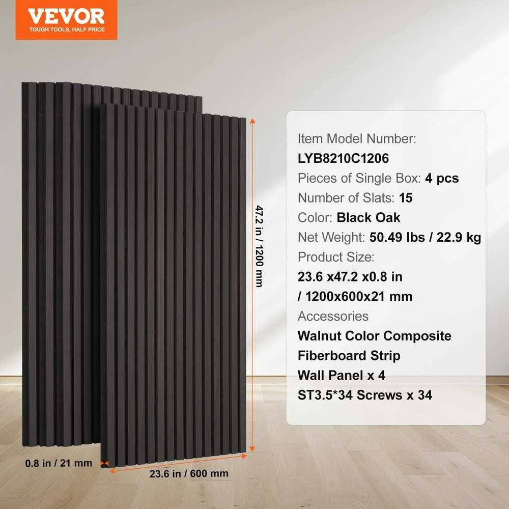 Medinės akustinės panelės 600 x 1200 mm sienų dekoravimui, juodo ąžuolo garso slopinimo panelės, dekoratyvinės garso panelės