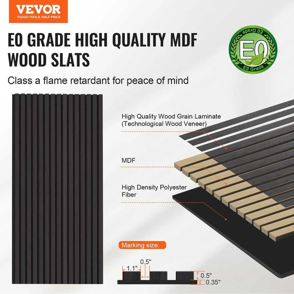 Medinės akustinės panelės 600 x 1200 mm sienų dekoravimui, juodo ąžuolo garso slopinimo panelės, dekoratyvinės garso panelės