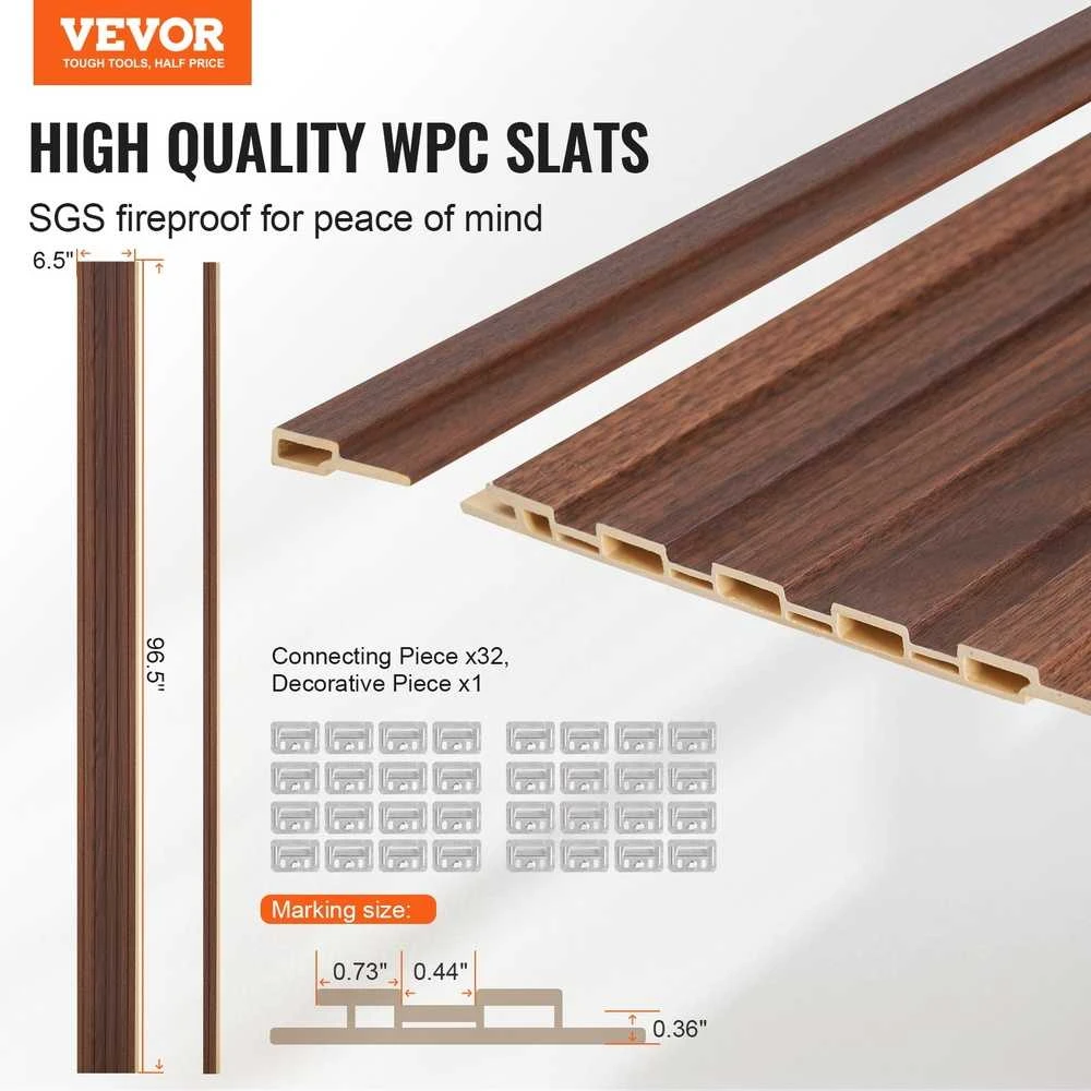 Medinės akustinės panelės 8 vnt., 2450x166x9 mm WPC sienų panelė, tamsiai tikmedžio spalvos garso izoliacinė sienų panelė