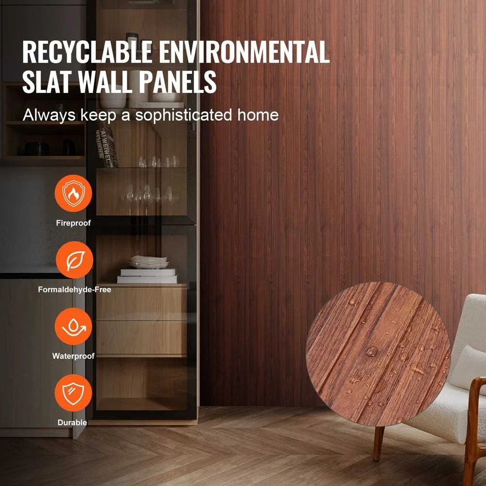 Medinės akustinės panelės 8 vnt, 2450x166x9 mm, moderniai sienai, juodo riešuto garso slopinimo panelės