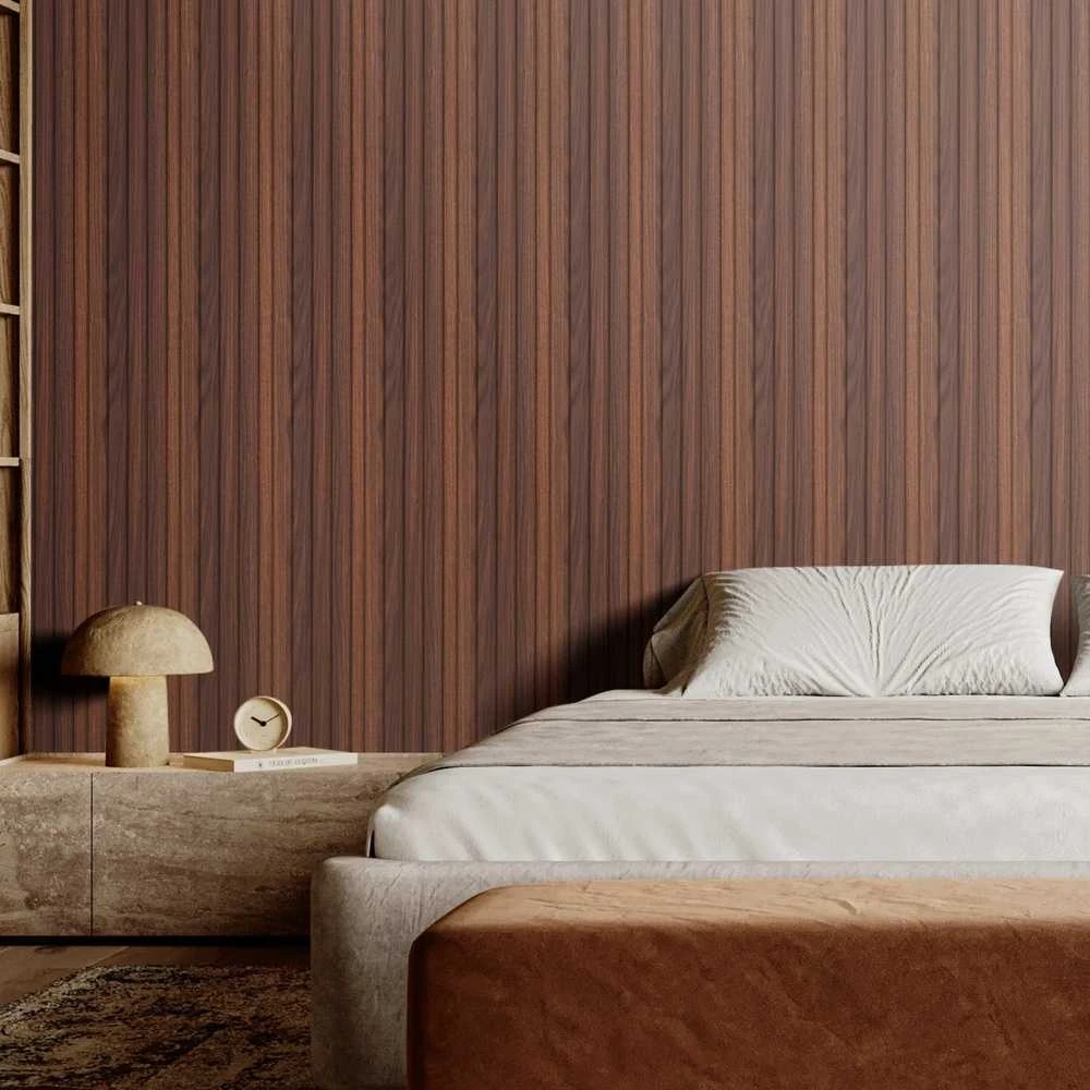 Medinės akustinės panelės 8 vnt., 2450x166x9 mm WPC sienų panelė, tamsiai tikmedžio spalvos garso izoliacinė sienų panelė
