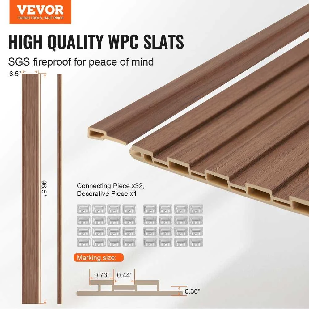 Medinės lamelės akustinės panelės 8 vnt, 2450 mm WPC moderniai sienai, pilko ąžuolo garso slopinimo panelės