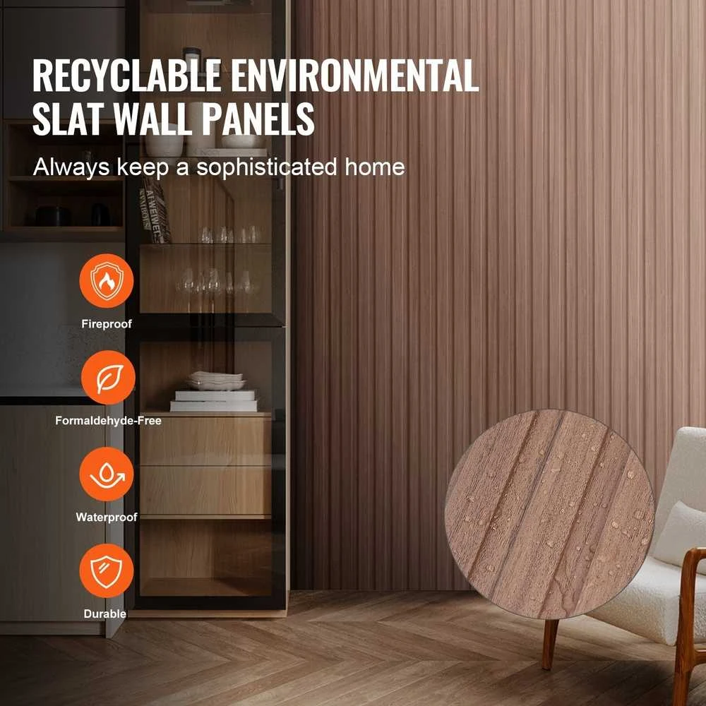 Medinės lamelės akustinės panelės 8 vnt, 2450 mm WPC moderniai sienai, pilko ąžuolo garso slopinimo panelės